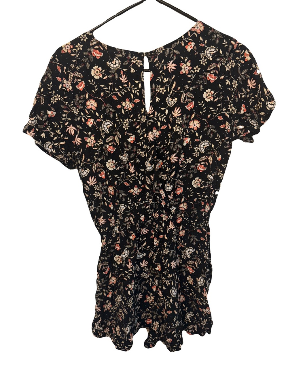 Old Navy Floral V-Neck Short Sleeve Romper - Black with Pink & Cream Floral - Picture 2 of 3